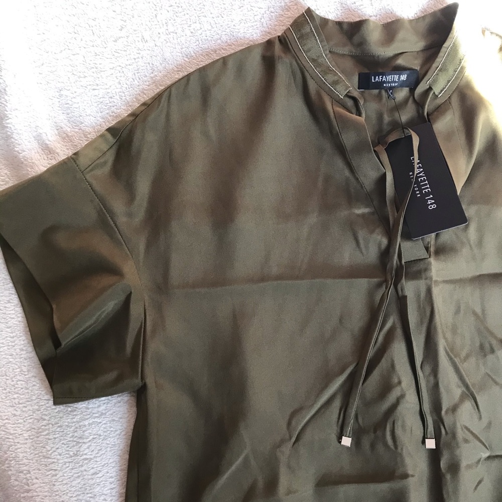 Lafayette 148 Petite Lily Pad Green Blouse